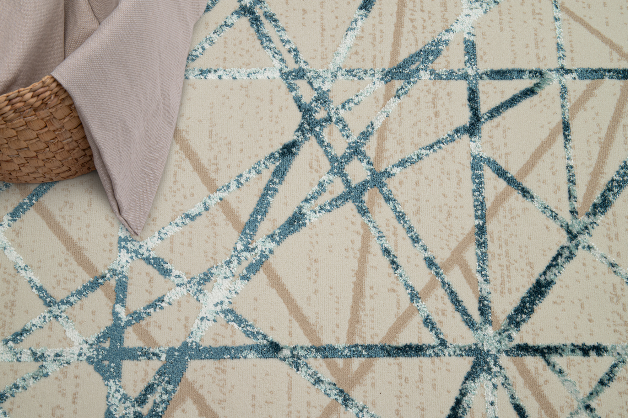 Teppich Crystal Blue Beige Abstrakt Linien 3D Effekt