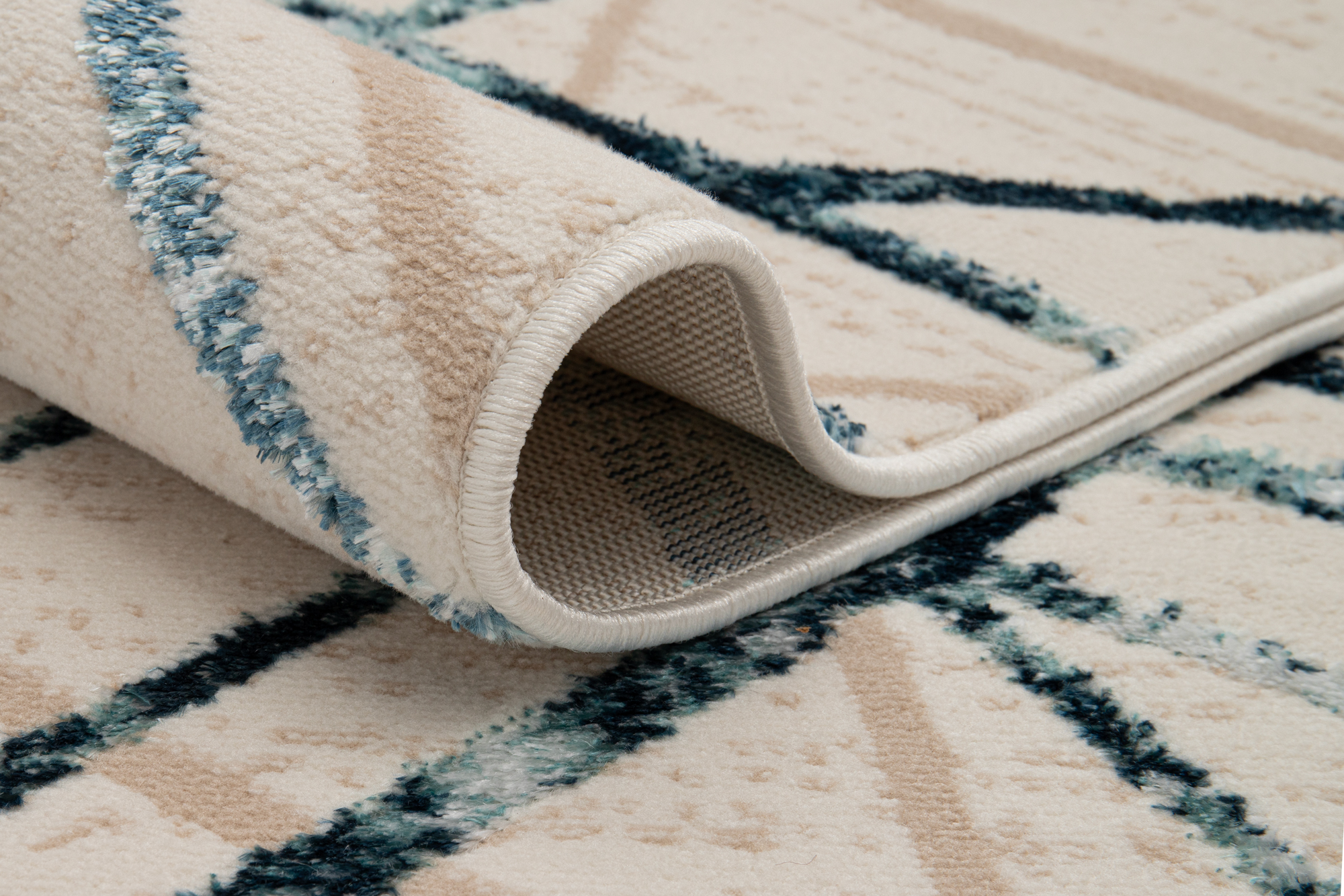 Teppich Crystal Blue Beige Abstrakt Linien 3D Effekt