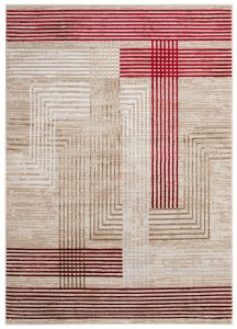 Teppich Crystal Rot Beige Creme Streifen 3D Effekt