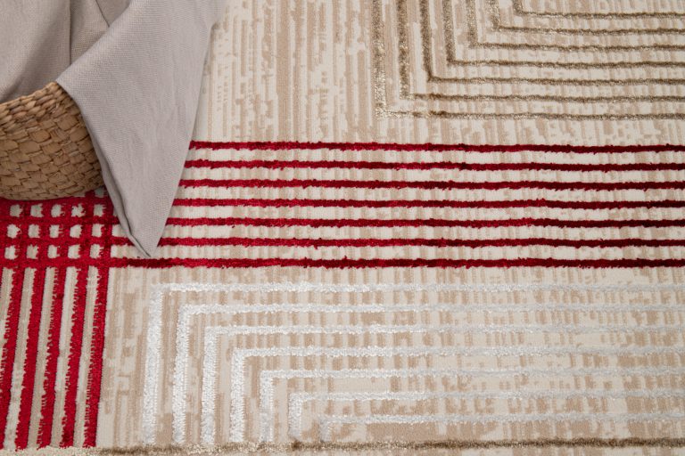 Teppich Crystal Rot Beige Creme Streifen 3D Effekt