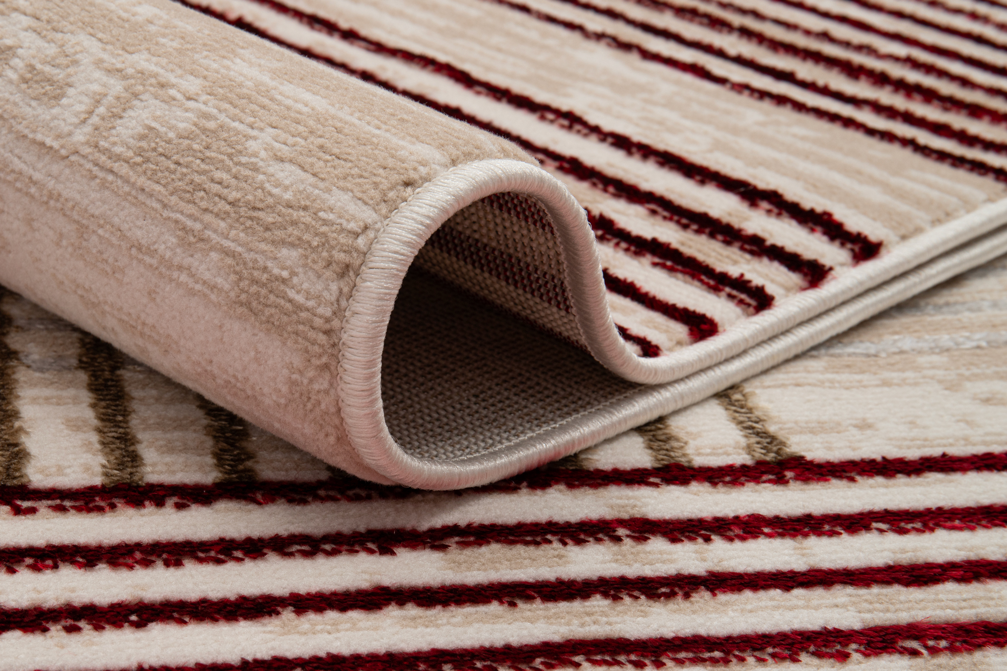 Teppich Crystal Rot Beige Creme Streifen 3D Effekt