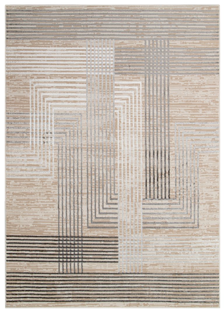 Teppich Crystal Grau Beige Creme Streifen 3D Effekt