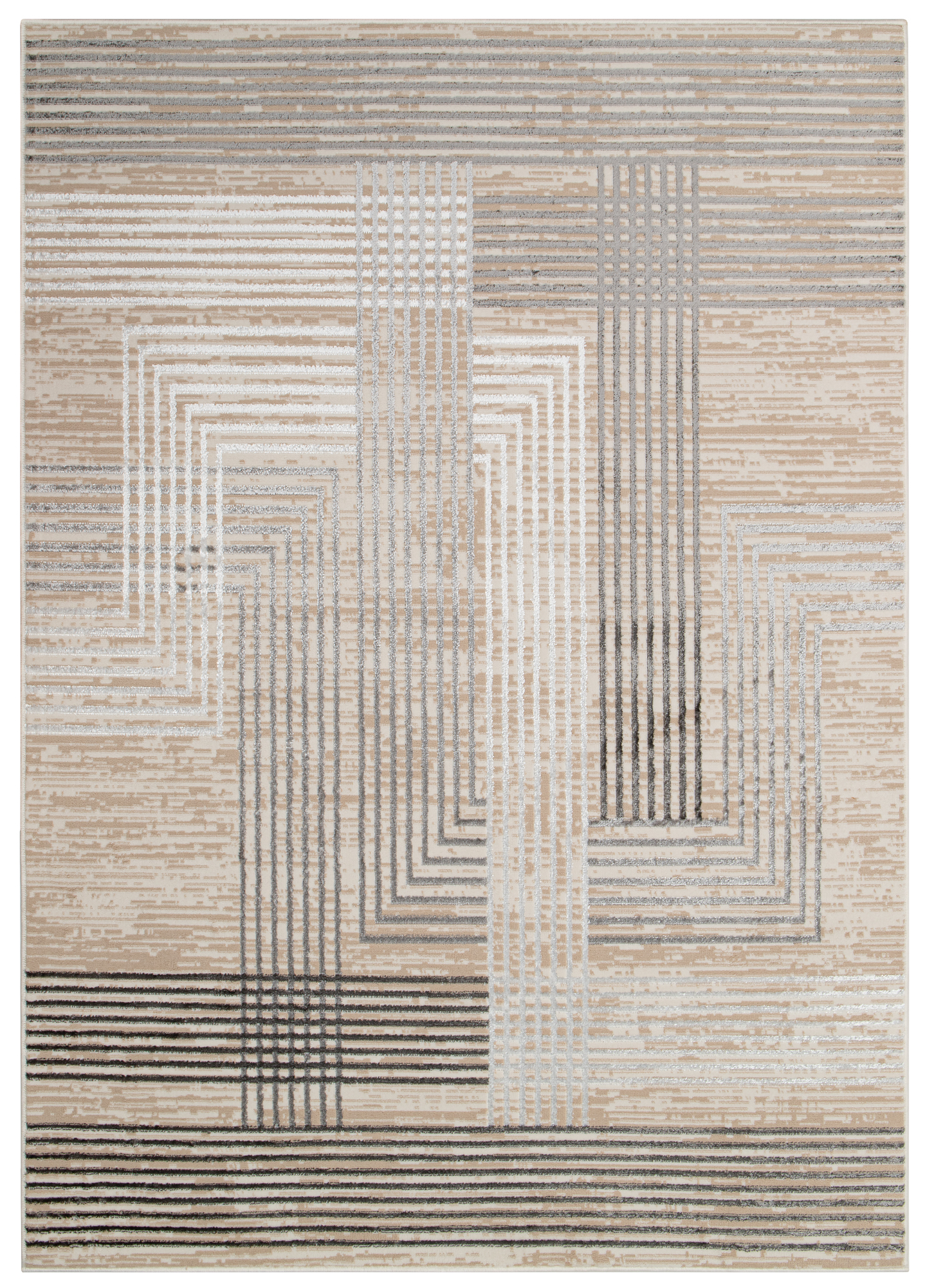 Teppich Crystal Grau Beige Creme Streifen 3D Effekt
