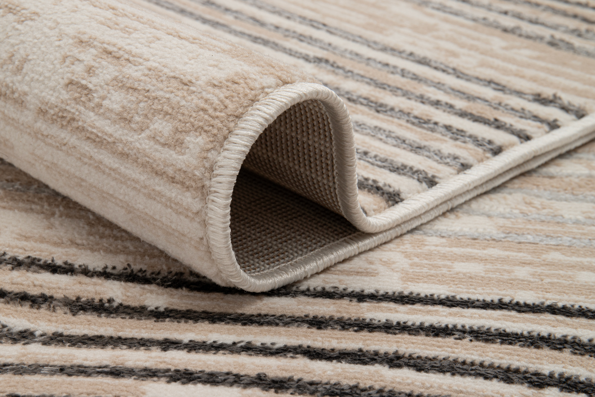 Teppich Crystal Grau Beige Creme Streifen 3D Effekt