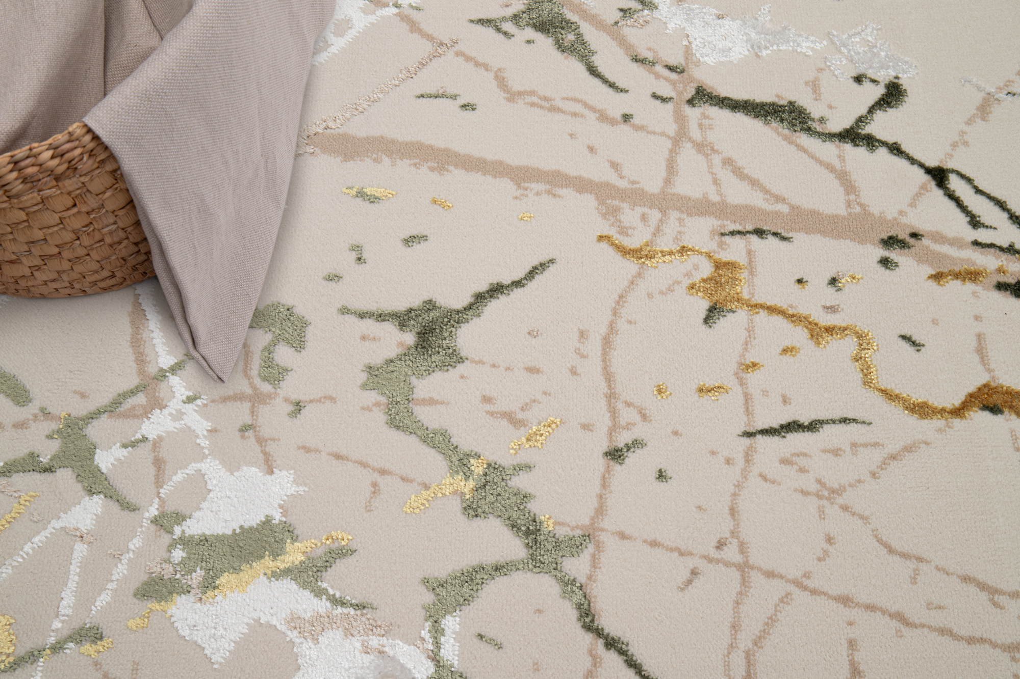 Teppich Crystal Grün Creme Abstrakt Marmor 3D Effekt