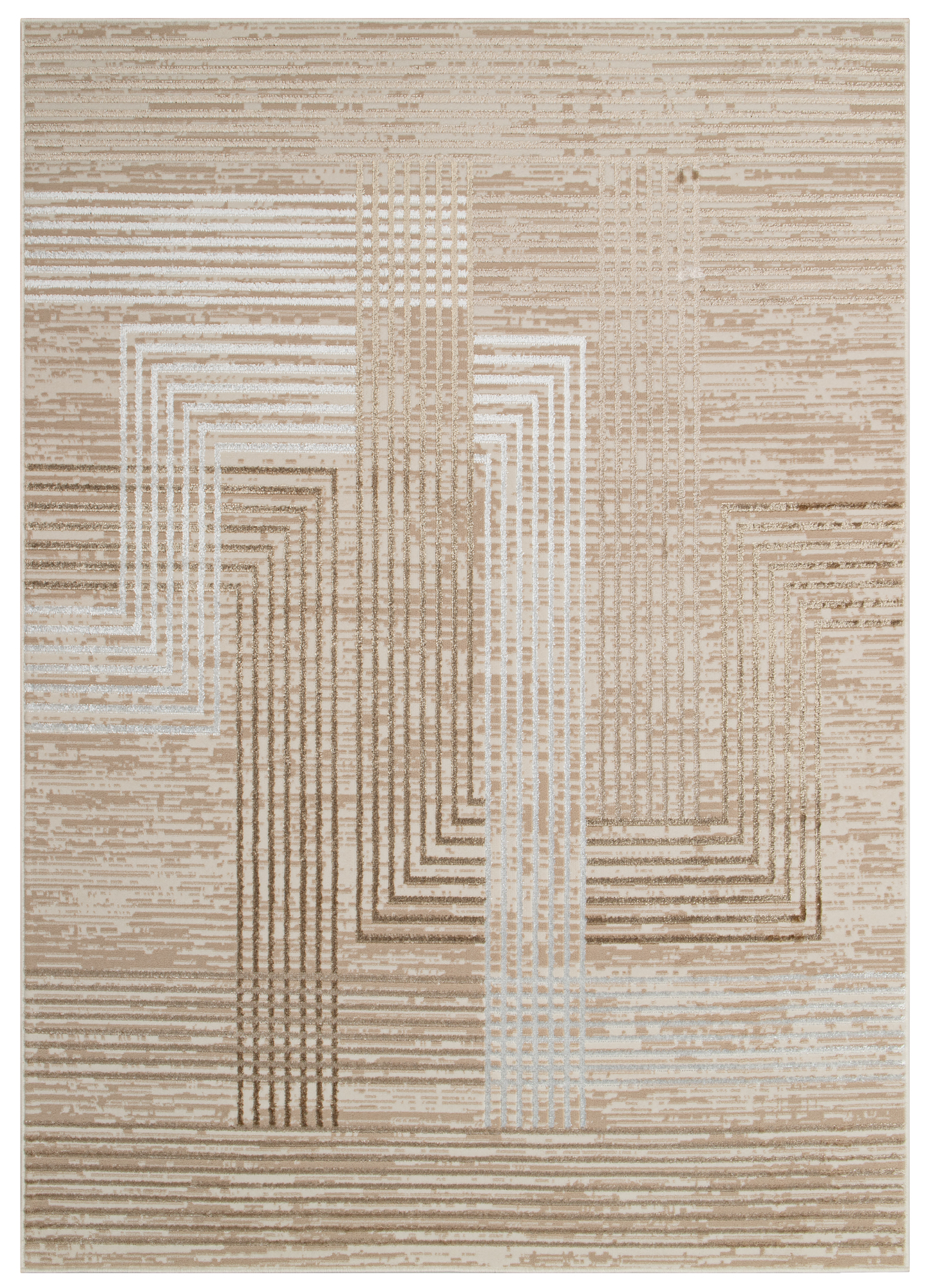 Teppich Crystal Braun Beige Creme Streifen 3D Effekt
