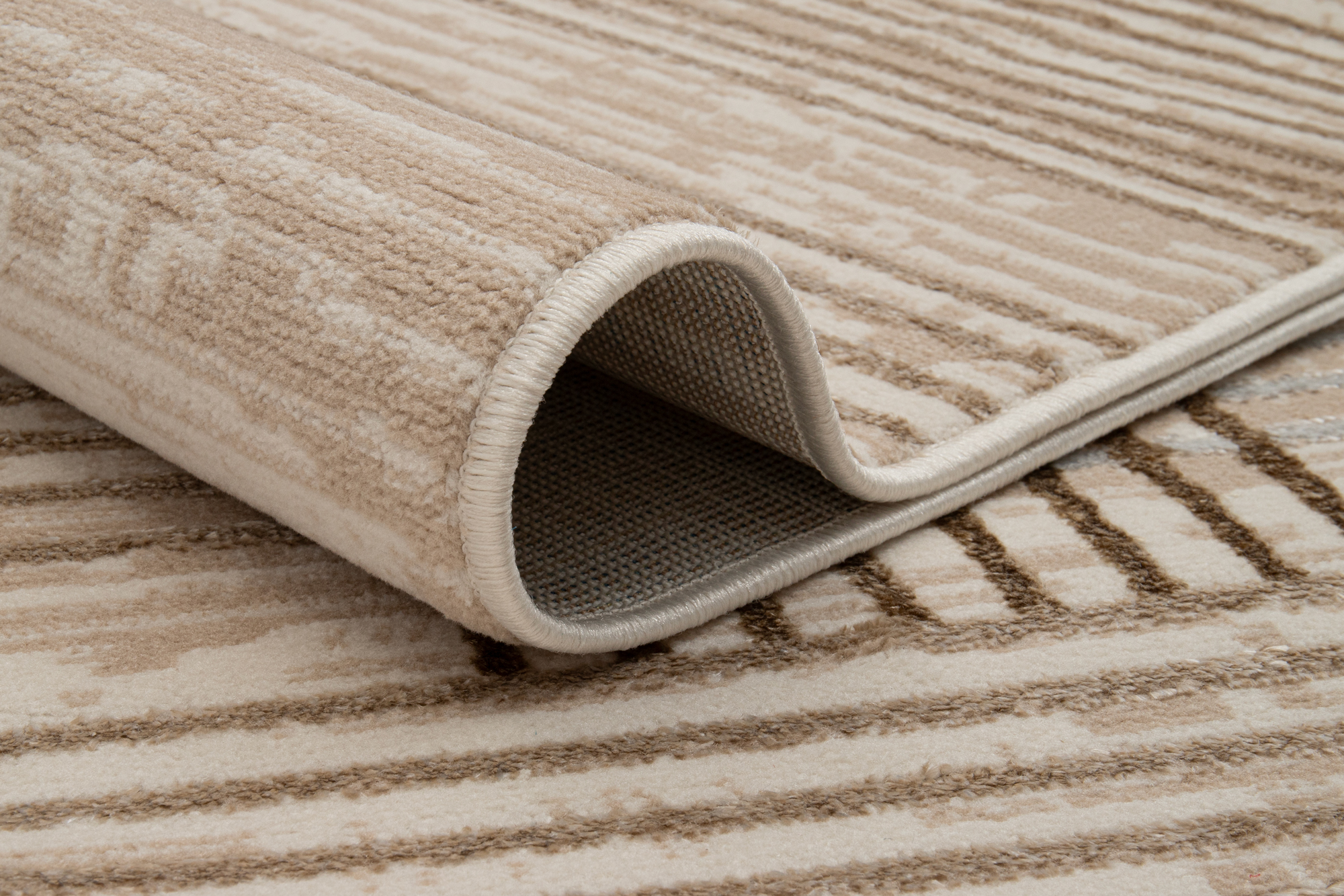 Teppich Crystal Braun Beige Creme Streifen 3D Effekt