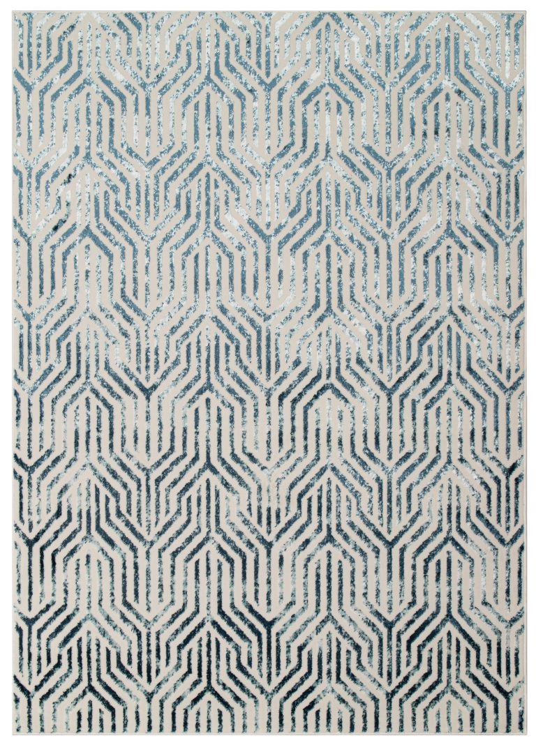 Teppich Crystal Blau Weiß Linien 3D Effekt