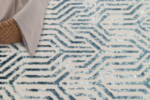 Teppich Crystal Blau Weiß Linien 3D Effekt