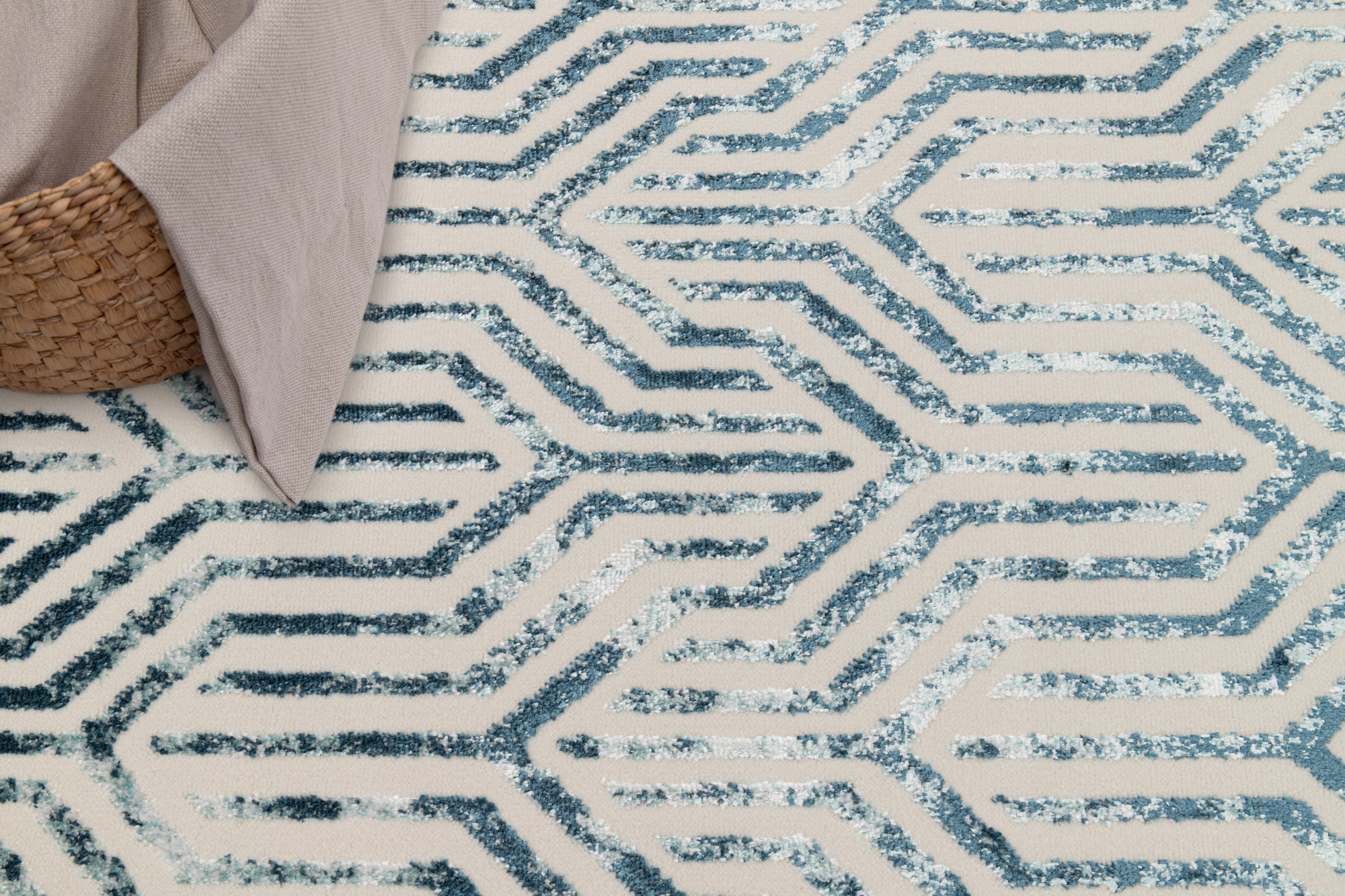 Teppich Crystal Blau Weiß Linien 3D Effekt