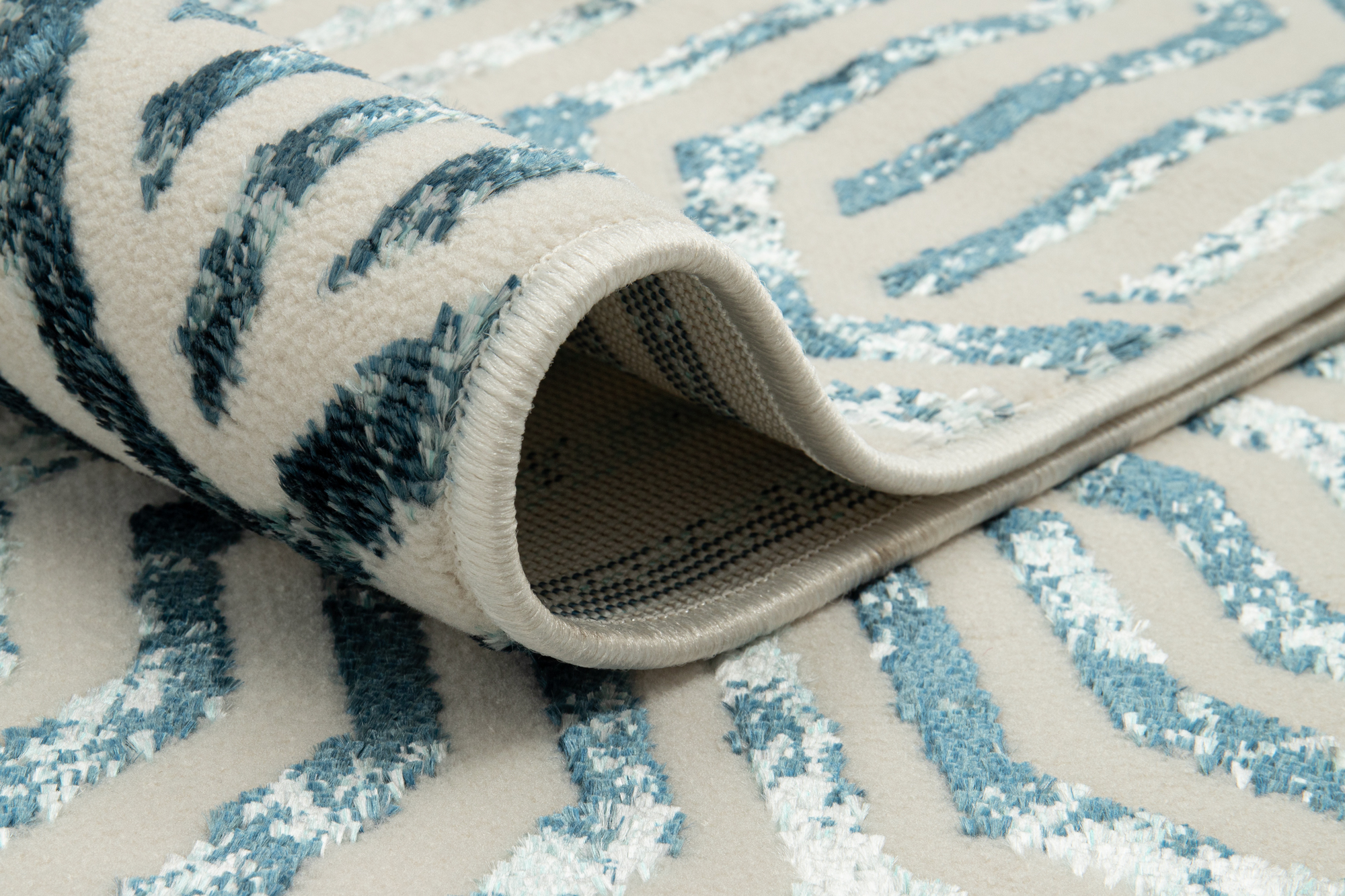 Teppich Crystal Blau Weiß Linien 3D Effekt