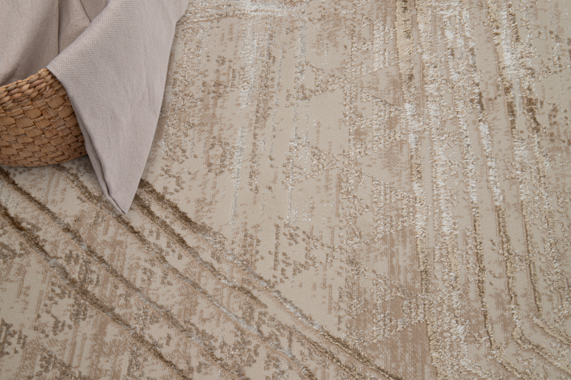 Teppich Crystal Creme Braun Verwischt Linien 3D Effekt