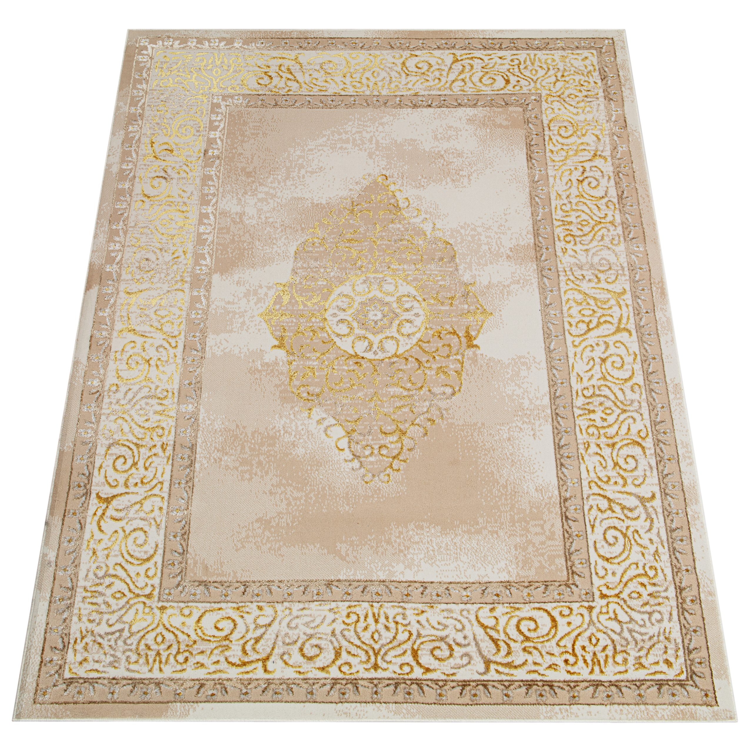 Teppich Ares Gold Beige Rosette Vintage