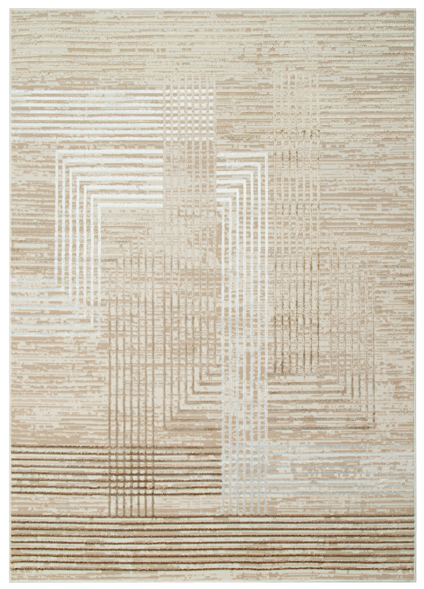Teppich Crystal Beige Braun Creme Streifen 3D Effekt
