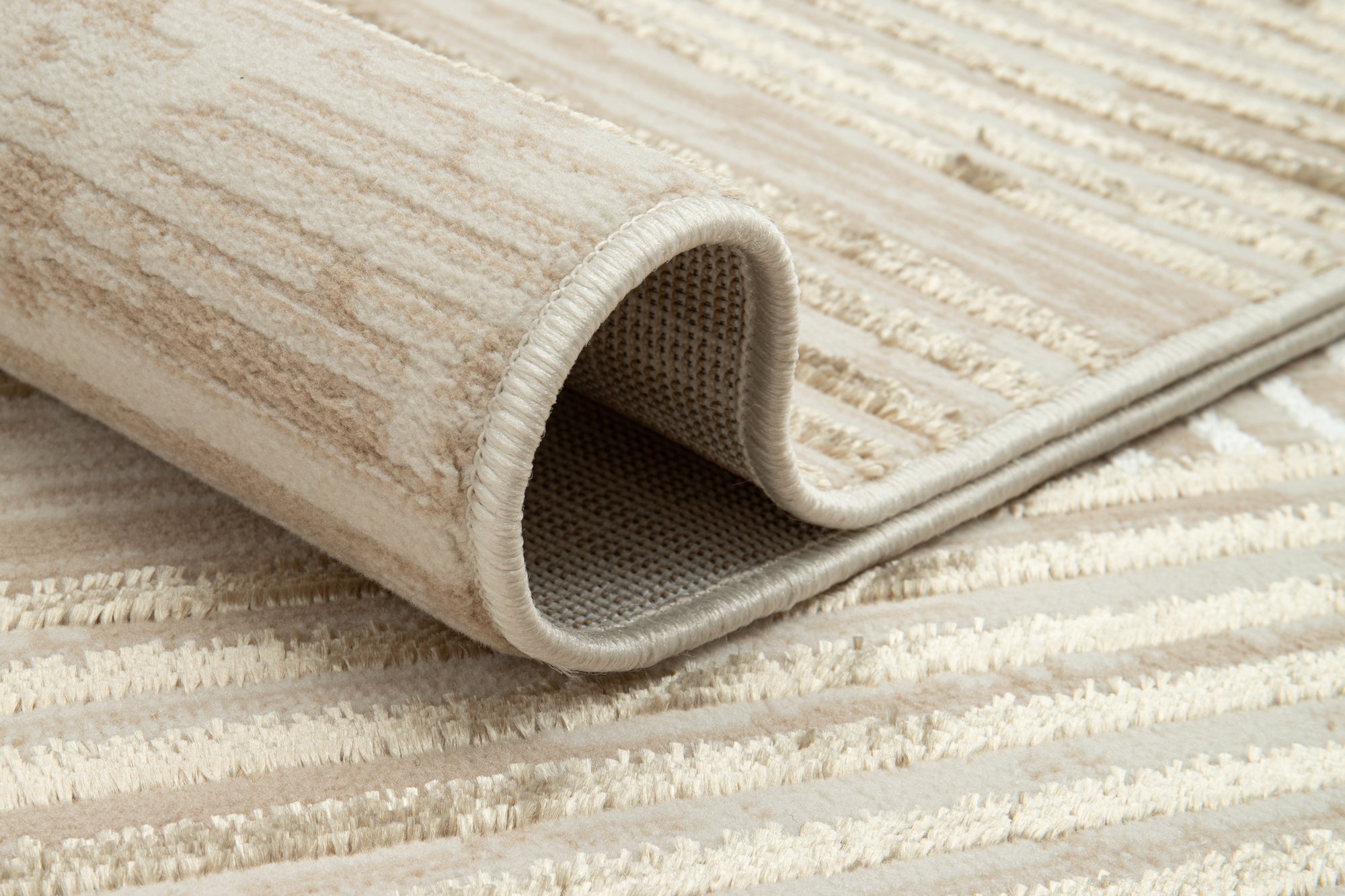 Teppich Crystal Beige Braun Creme Streifen 3D Effekt