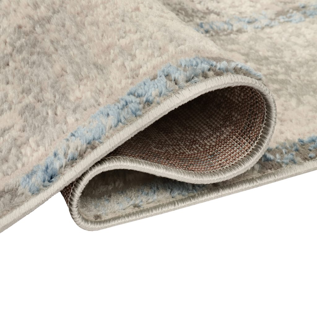 Teppich Retro Grau Rostbraun Blau Rahmen Modern