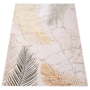 Teppich Crystal Grün Gold Creme Blätter 3D Effekt