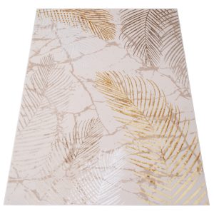 Teppich Crystal Gold Braun Creme Blätter 3D Effekt