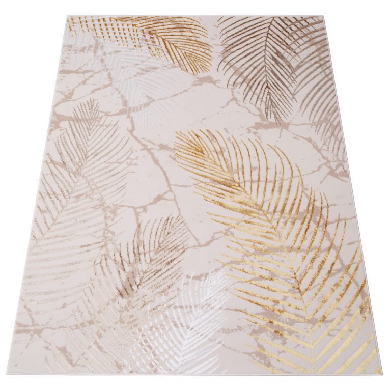 Teppich Crystal Gold Braun Creme Blätter 3D Effekt