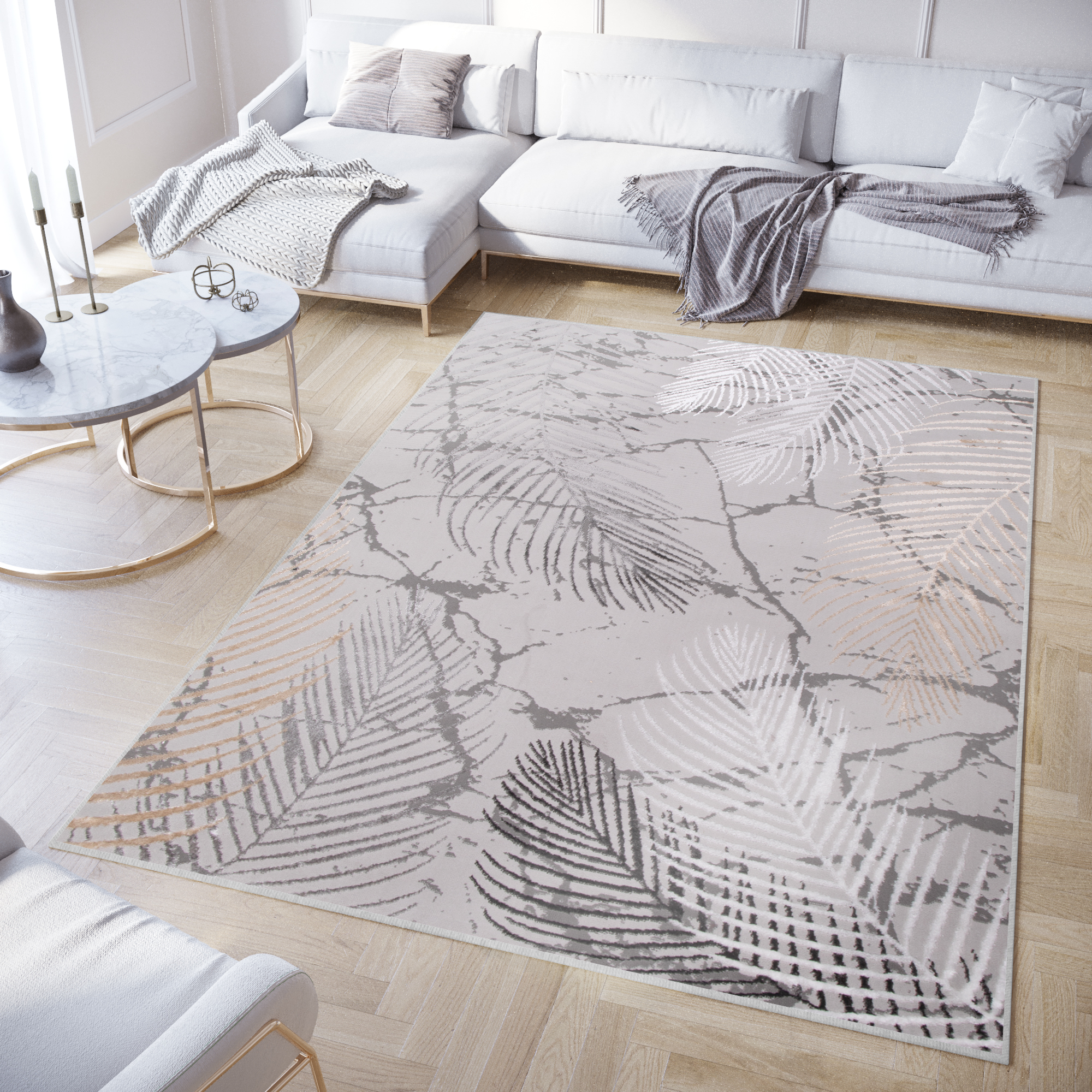 Teppich Crystal Braun Dunkelgrau Blätter 3D Effekt