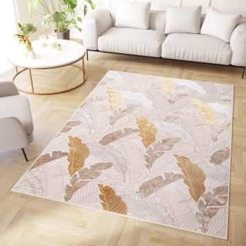 Teppich Crystal Gold Braun Beige Blätter 3D Effekt
