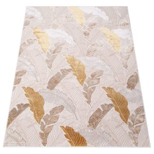 Teppich Crystal Gold Braun Beige Blätter 3D Effekt