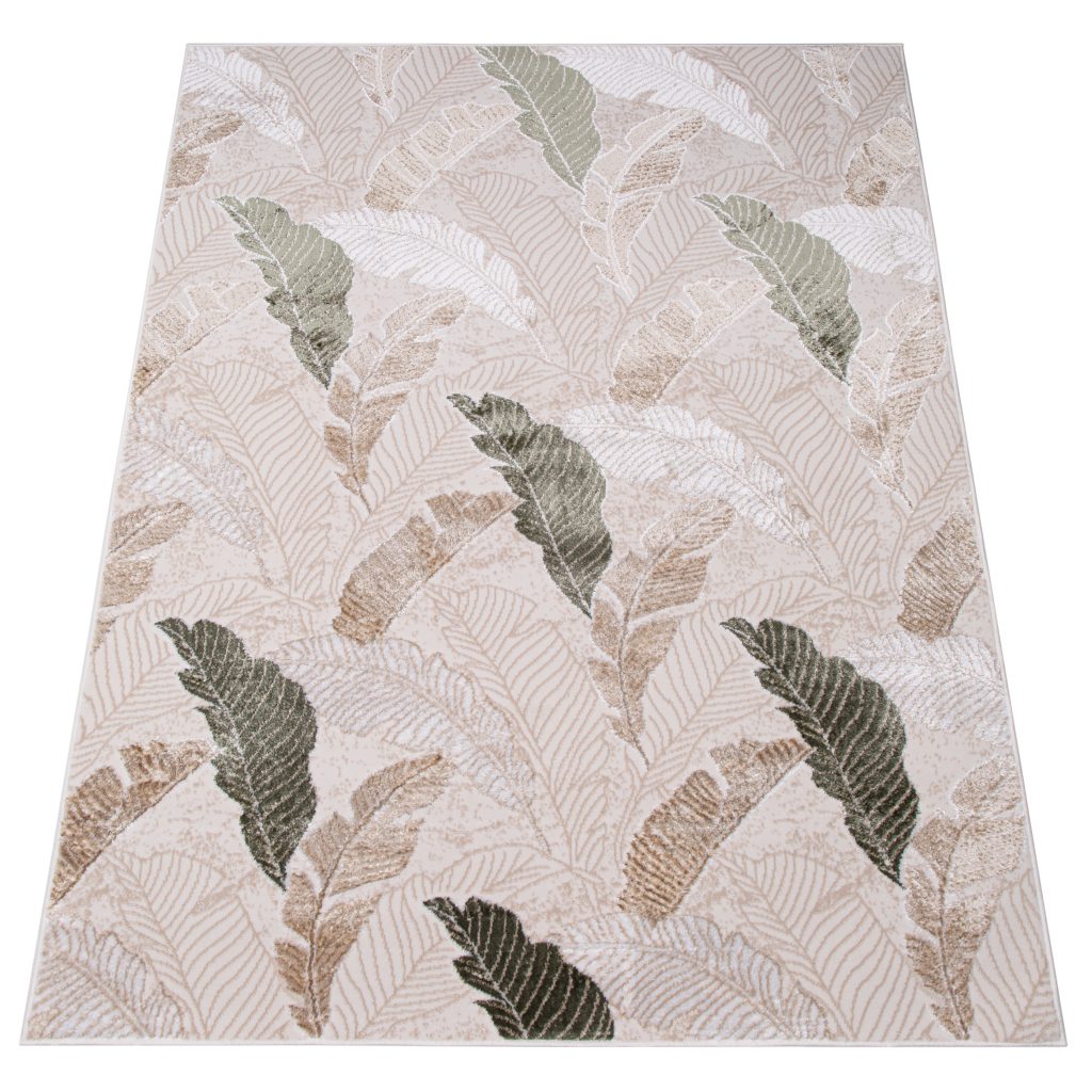 Teppich Crystal Grün Braun Beige Blätter 3D Effekt