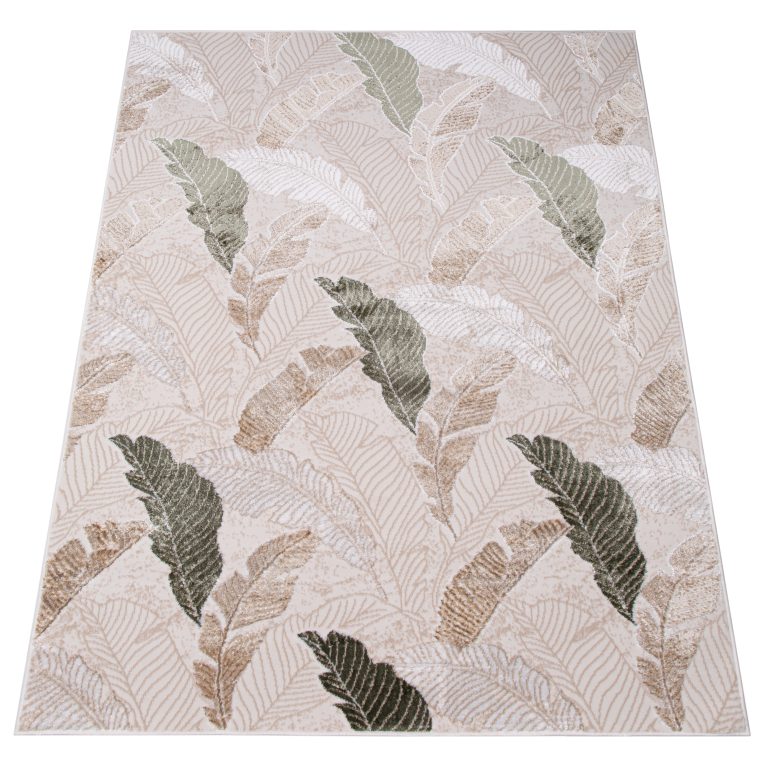 Teppich Crystal Grün Braun Beige Blätter 3D Effekt