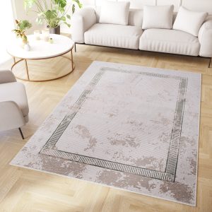 Teppich Crystal Grün Beige Rahmen Verwischt 3D Effekt