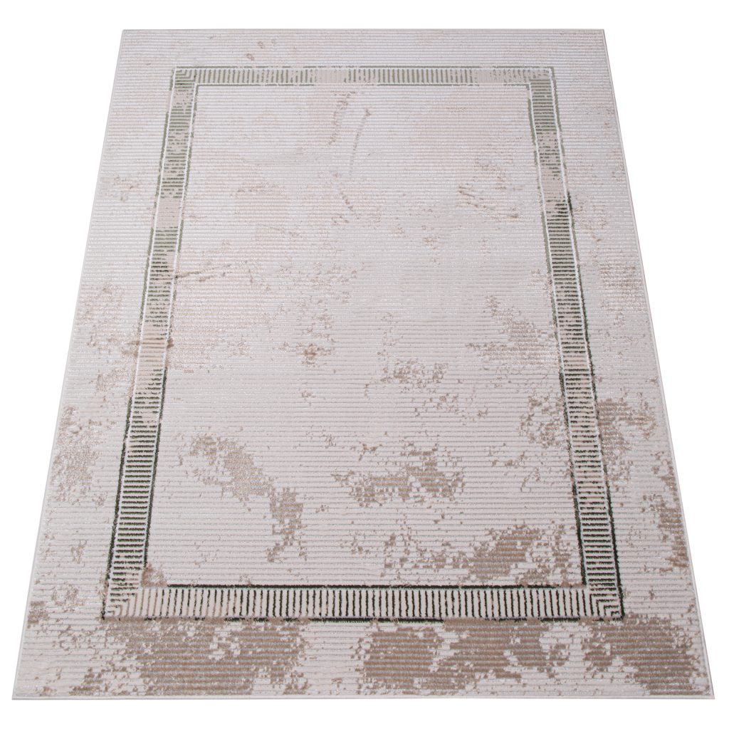 Teppich Crystal Grün Beige Rahmen Verwischt 3D Effekt