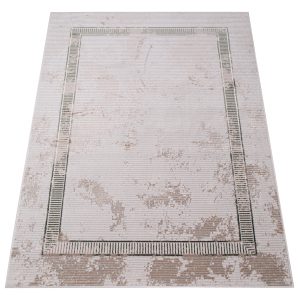 Teppich Crystal Grün Beige Rahmen Verwischt 3D Effekt