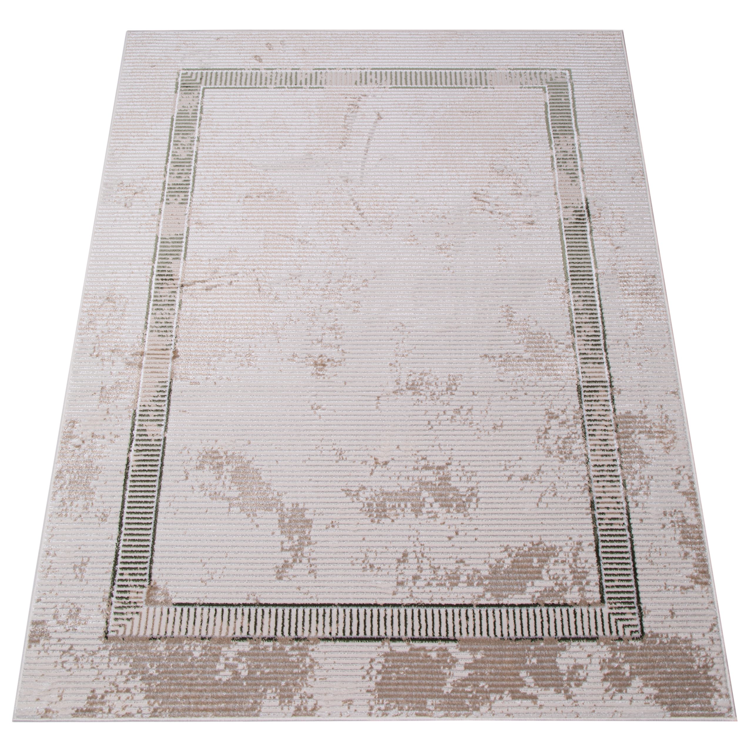 Teppich Crystal Grün Beige Rahmen Verwischt 3D Effekt