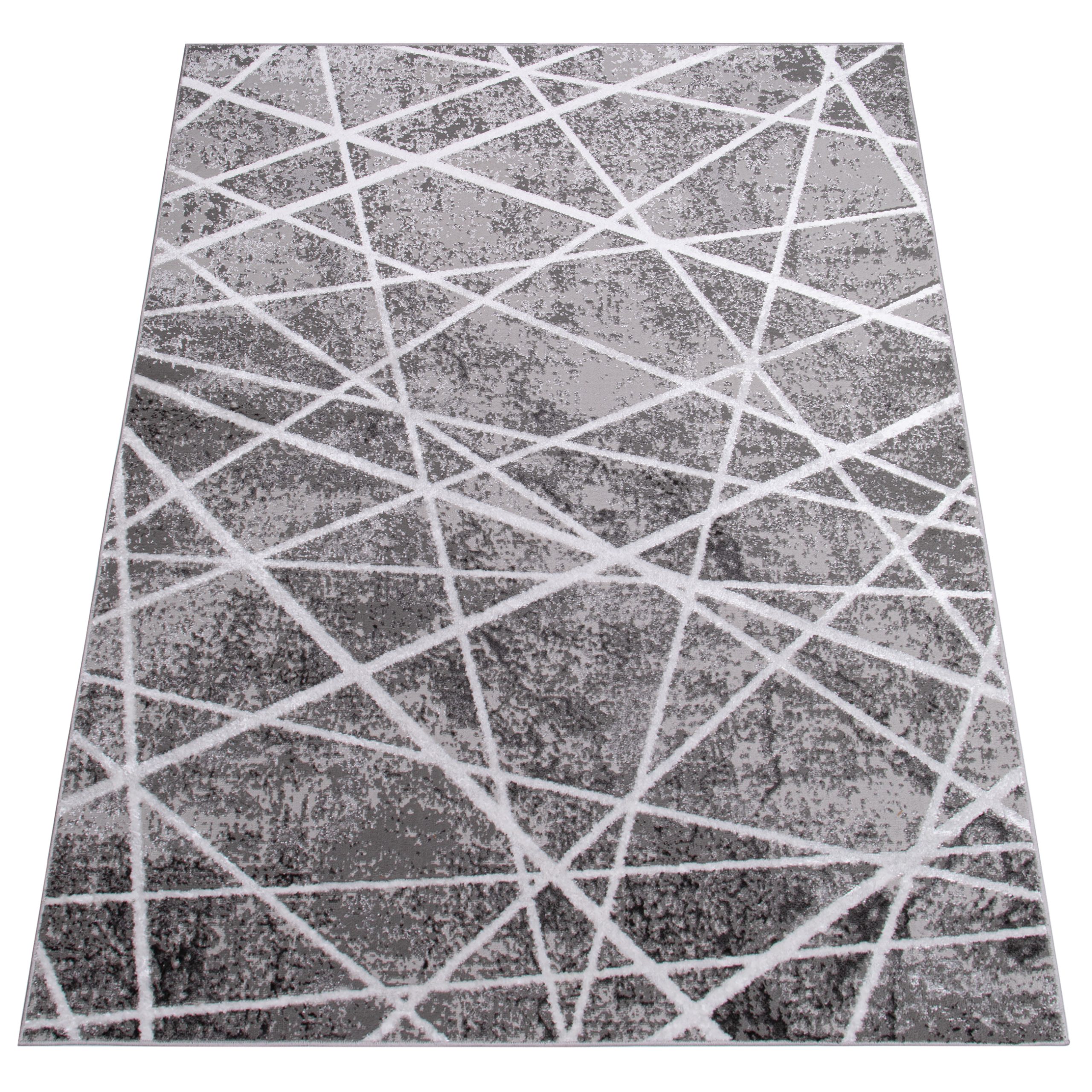 Teppich Crystal Grau Weiß Geometrisch Linien 3D Effekt
