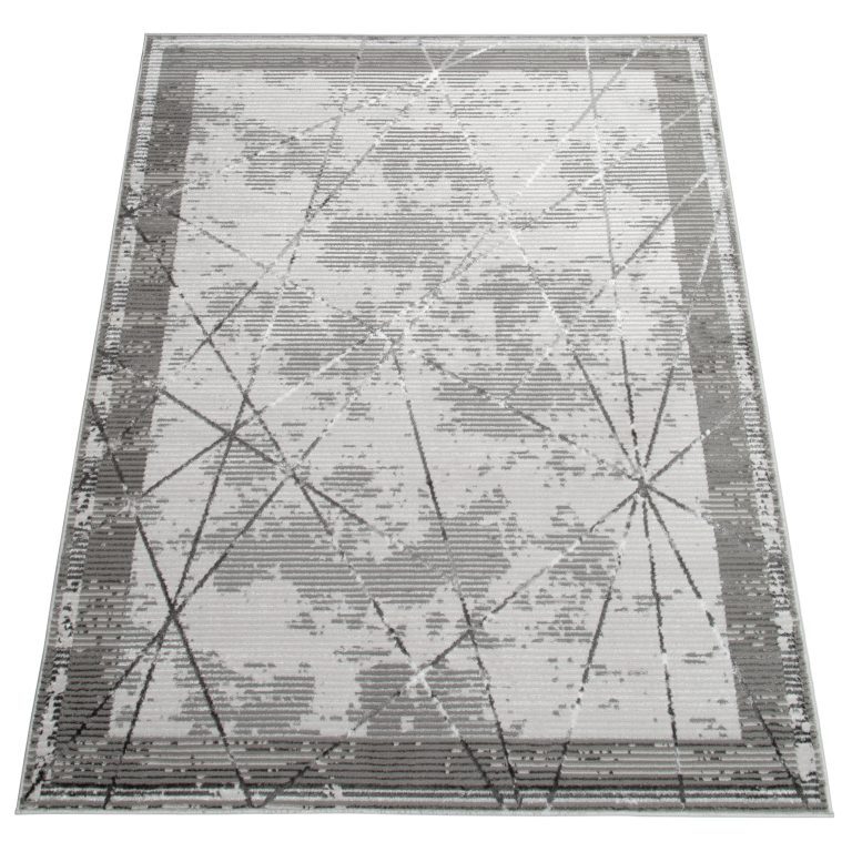 Teppich Crystal Grau Rahmen Geometrisch 3D Effekt