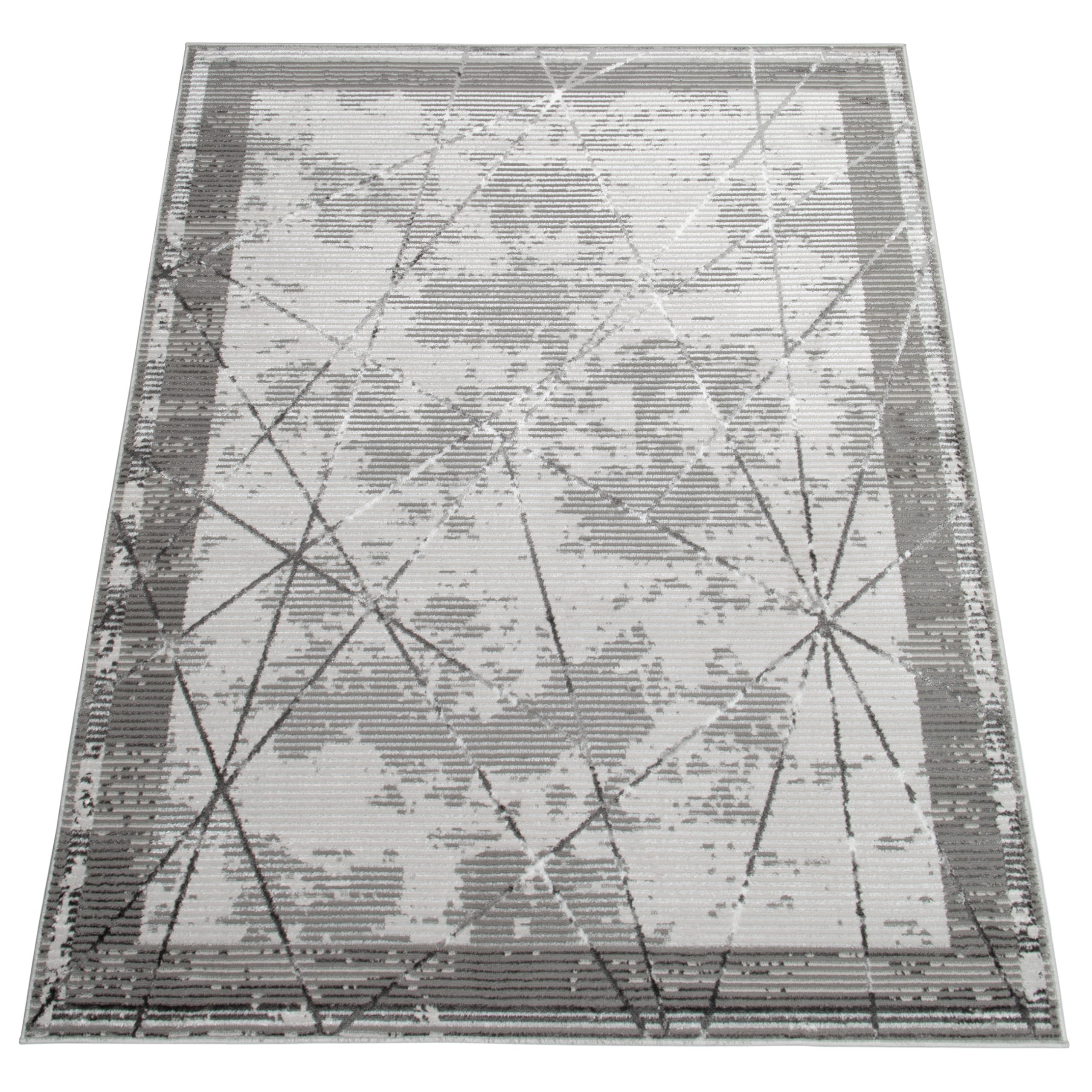 Teppich Crystal Grau Rahmen Geometrisch 3D Effekt