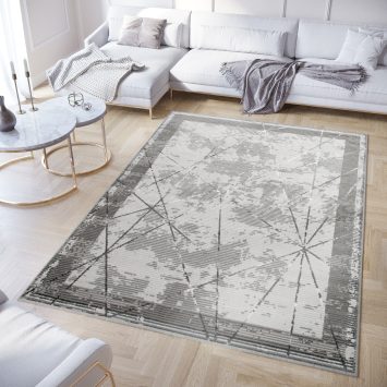 Teppich Crystal Grau Rahmen Geometrisch 3D Effekt