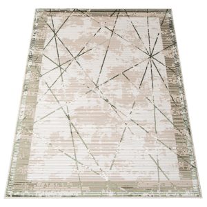 Teppich Crystal Grün Beige Rahmen Geometrisch 3D Effekt
