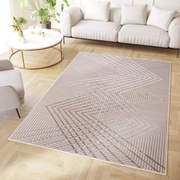 Teppich Crystal Beige Braun ZigZag Geometrisch 3D Effekt