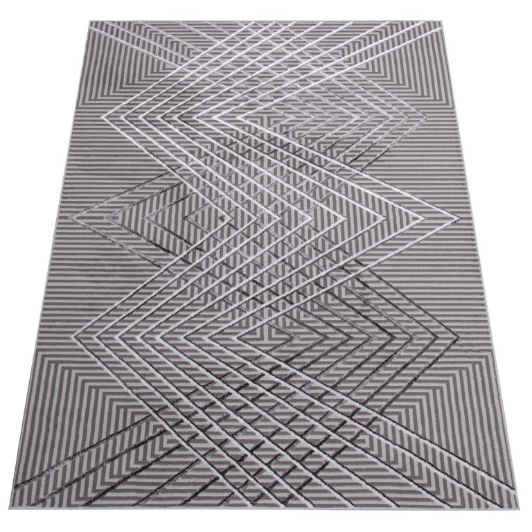 Teppich Crystal Grau ZigZag Geometrisch 3D Effekt