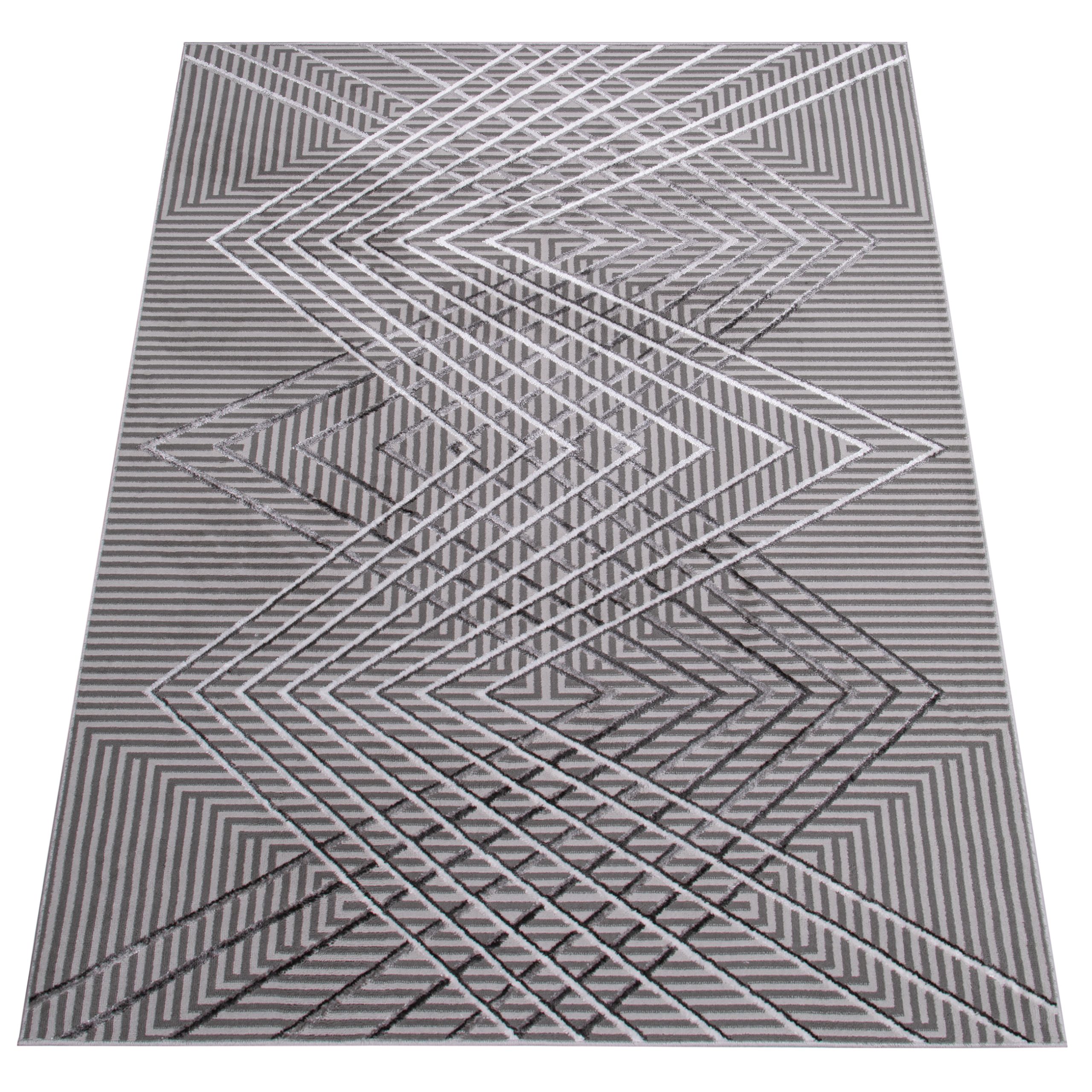 Teppich Crystal Grau ZigZag Geometrisch 3D Effekt