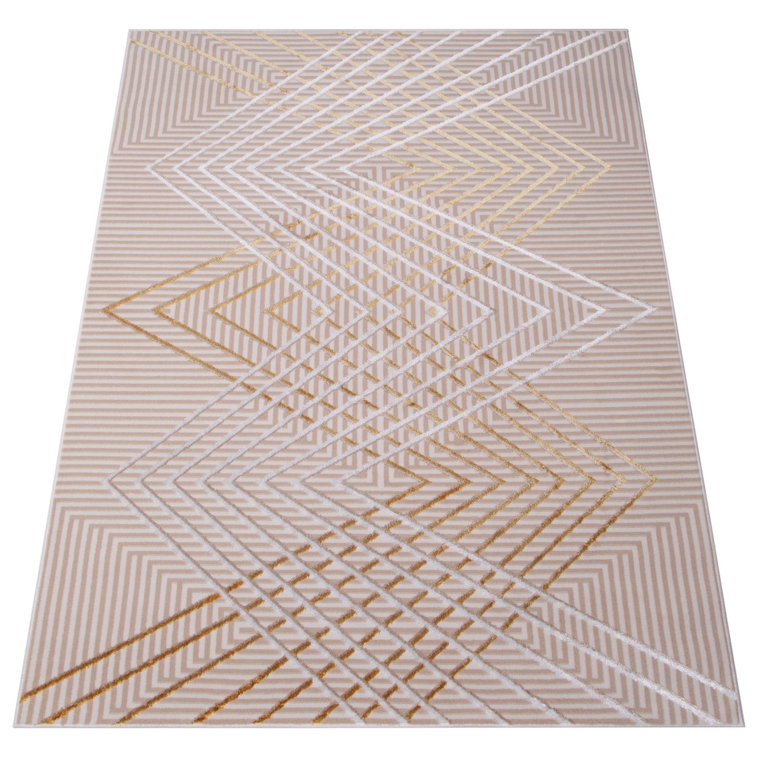 Teppich Crystal Gold Beige ZigZag Geometrisch 3D Effekt