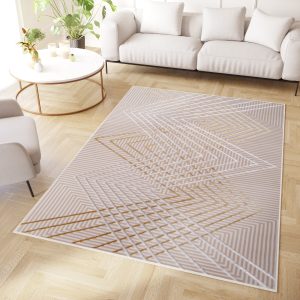 Teppich Crystal Gold Beige ZigZag Geometrisch 3D Effekt