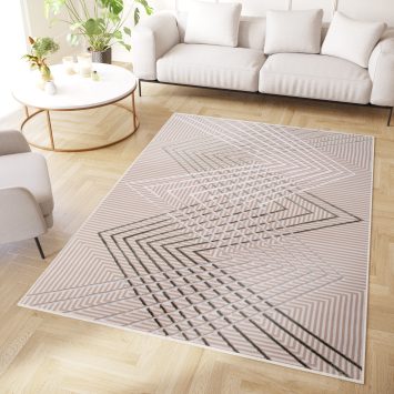 Teppich Crystal Grün Beige ZigZag Geometrisch 3D Effekt