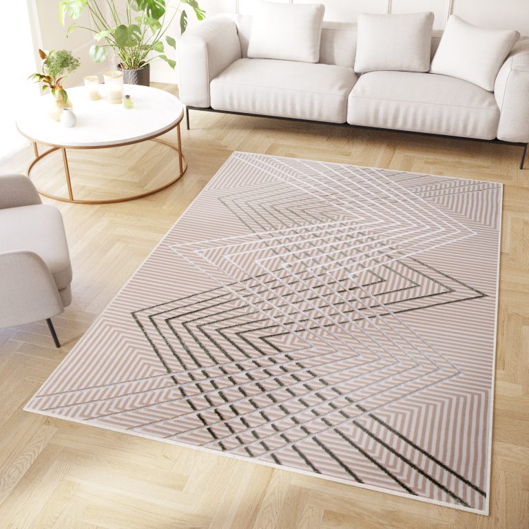 Teppich Crystal Grün Beige ZigZag Geometrisch 3D Effekt