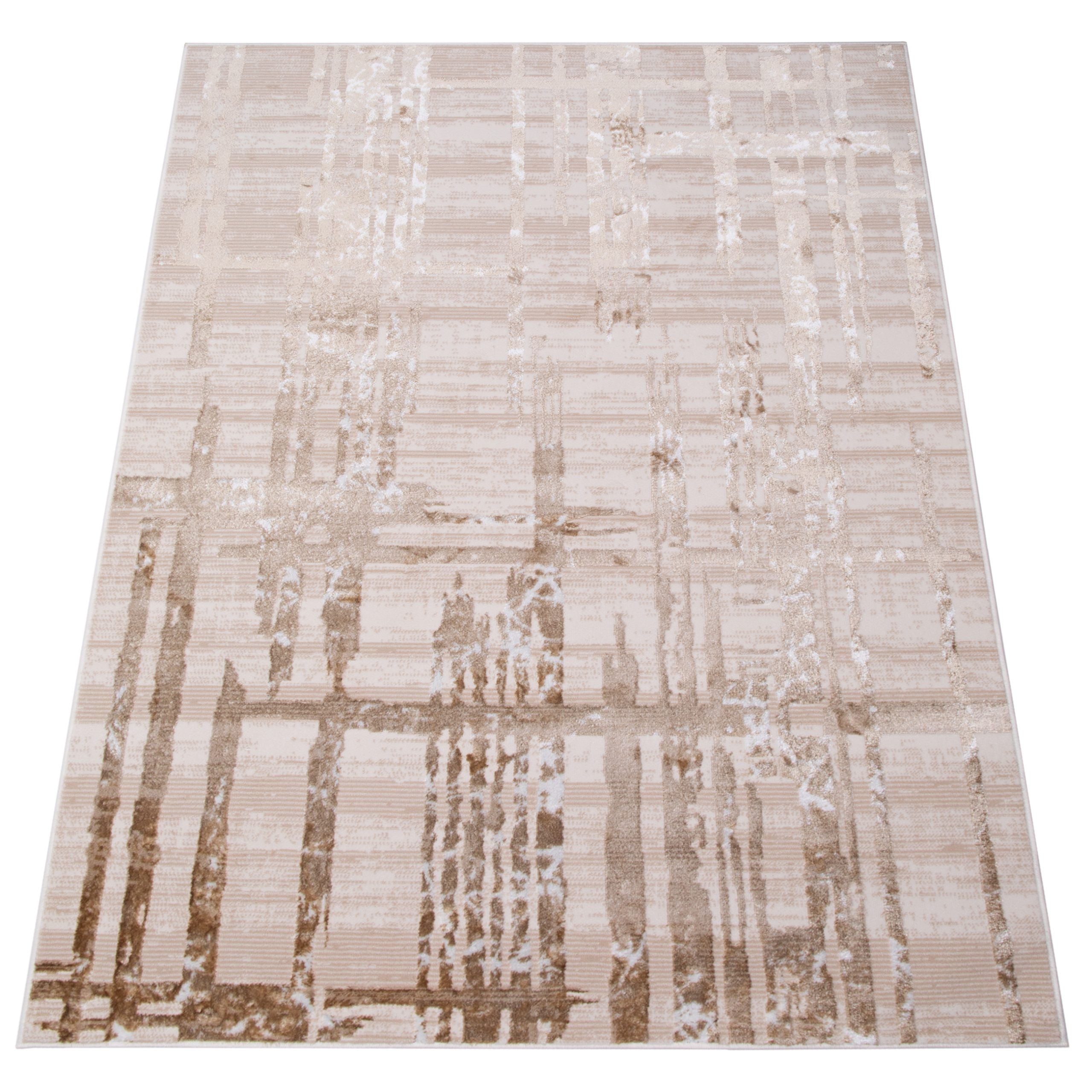 Teppich Crystal Beige Braun Streifen Abstrakt 3D Effekt