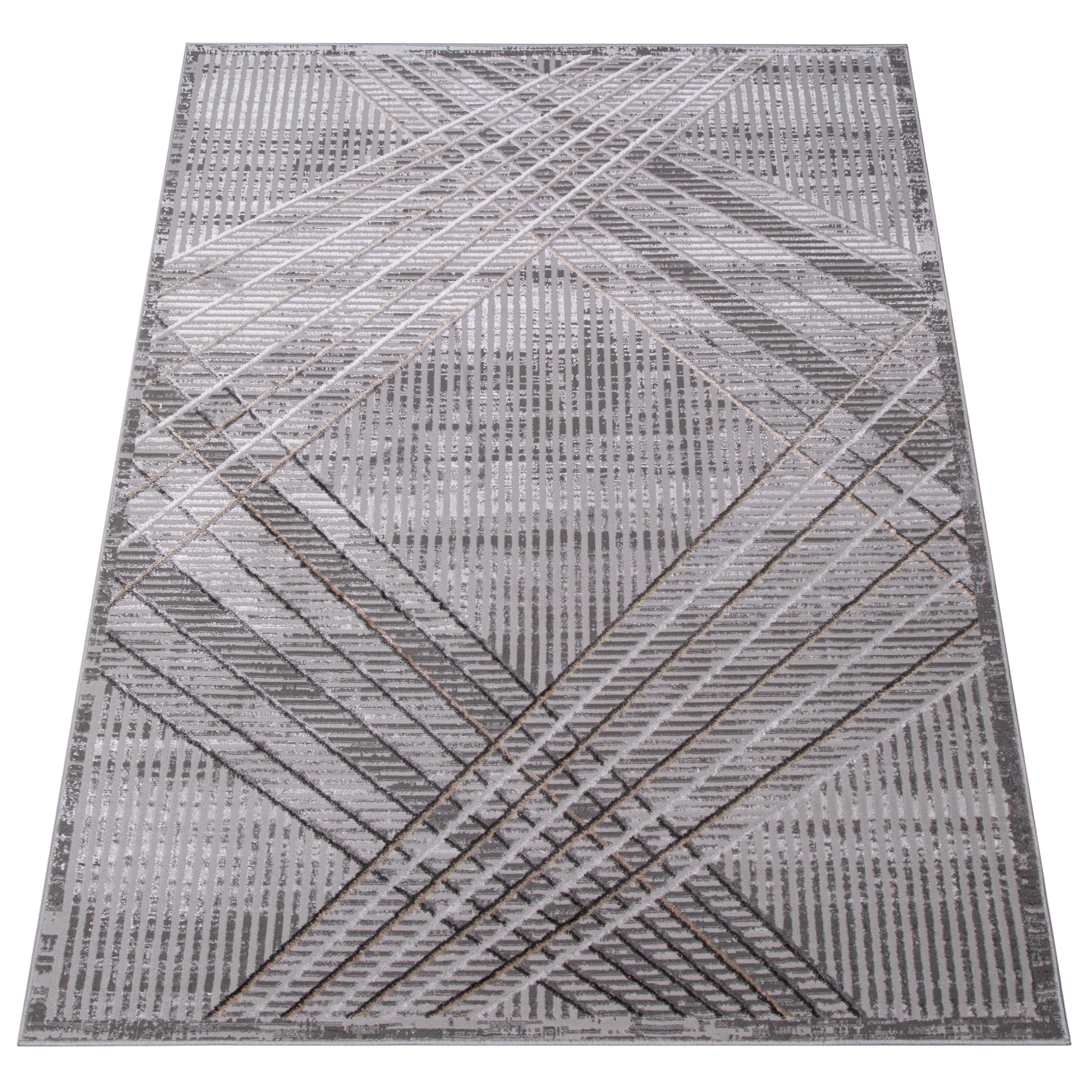 Teppich Crystal Hellgrau Beige Geometrisch 3D Effekt