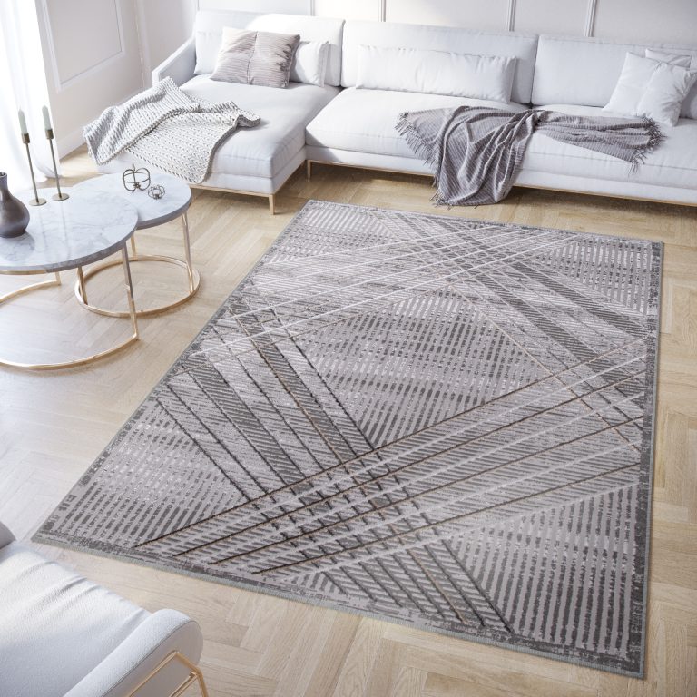 Teppich Crystal Hellgrau Beige Geometrisch 3D Effekt