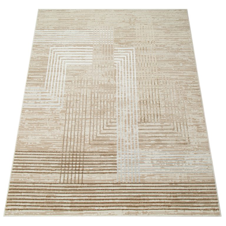 Teppich Crystal Beige Braun Creme Streifen 3D Effekt
