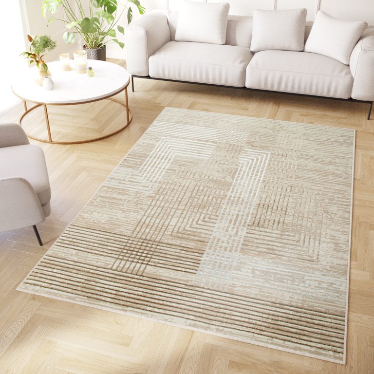 Teppich Crystal Beige Braun Creme Streifen 3D Effekt