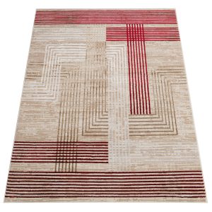 Teppich Crystal Rot Beige Creme Streifen 3D Effekt